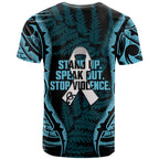 White Ribbon Day New Zealand T Shirt Respect Women Maori Pattern Blue