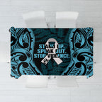 White Ribbon Day New Zealand Tablecloth Respect Women Maori Pattern Blue