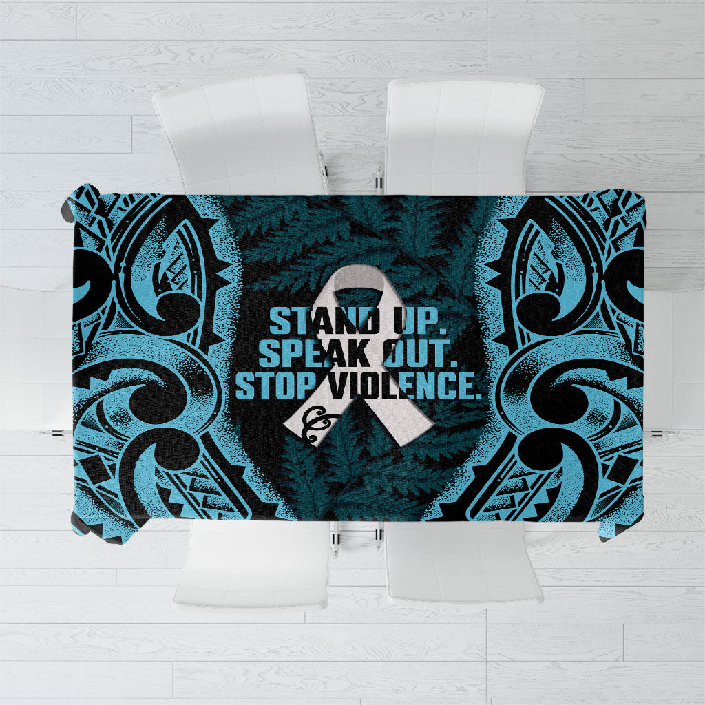 White Ribbon Day New Zealand Tablecloth Respect Women Maori Pattern Blue