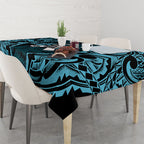White Ribbon Day New Zealand Tablecloth Respect Women Maori Pattern Blue