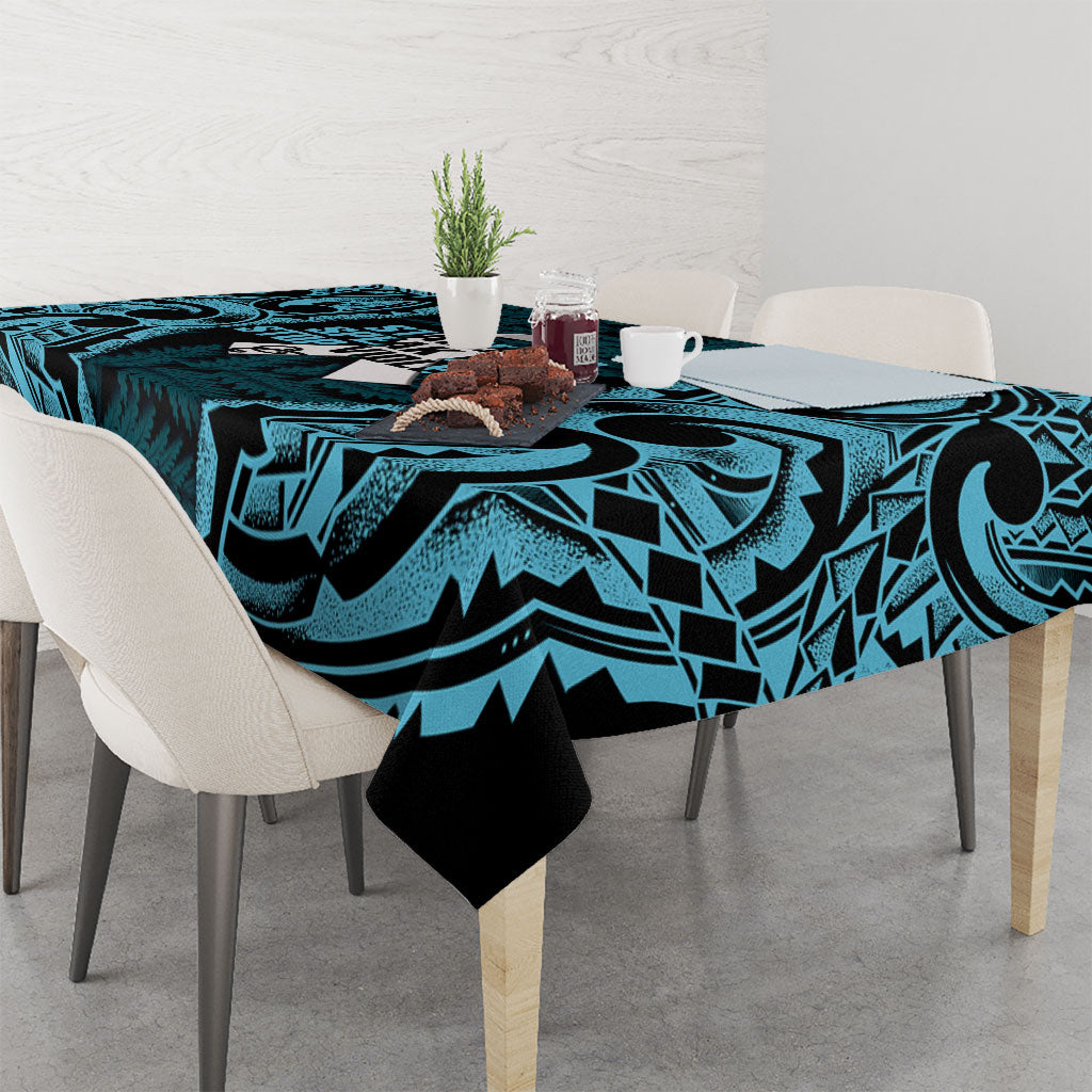 White Ribbon Day New Zealand Tablecloth Respect Women Maori Pattern Blue