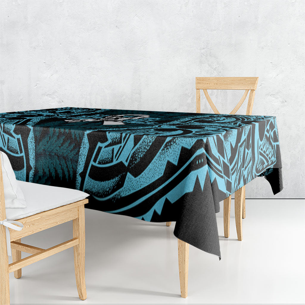 White Ribbon Day New Zealand Tablecloth Respect Women Maori Pattern Blue