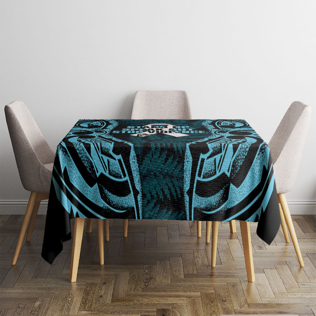 White Ribbon Day New Zealand Tablecloth Respect Women Maori Pattern Blue