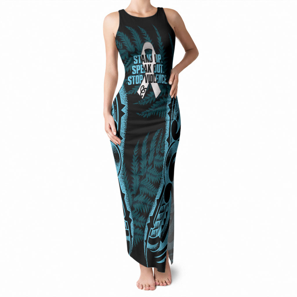 White Ribbon Day New Zealand Tank Maxi Dress Respect Women Maori Pattern Blue