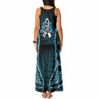 White Ribbon Day New Zealand Tank Maxi Dress Respect Women Maori Pattern Blue