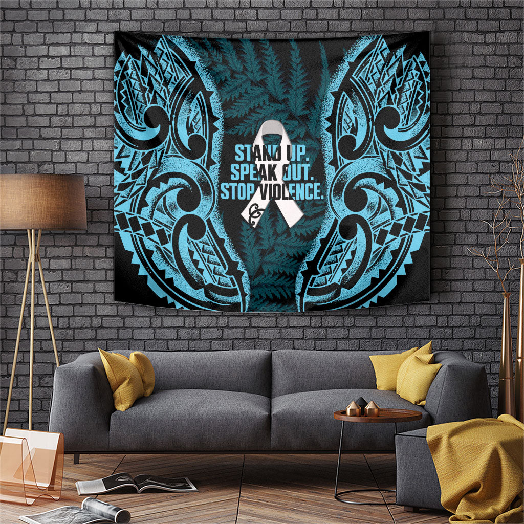 White Ribbon Day New Zealand Tapestry Respect Women Maori Pattern Blue