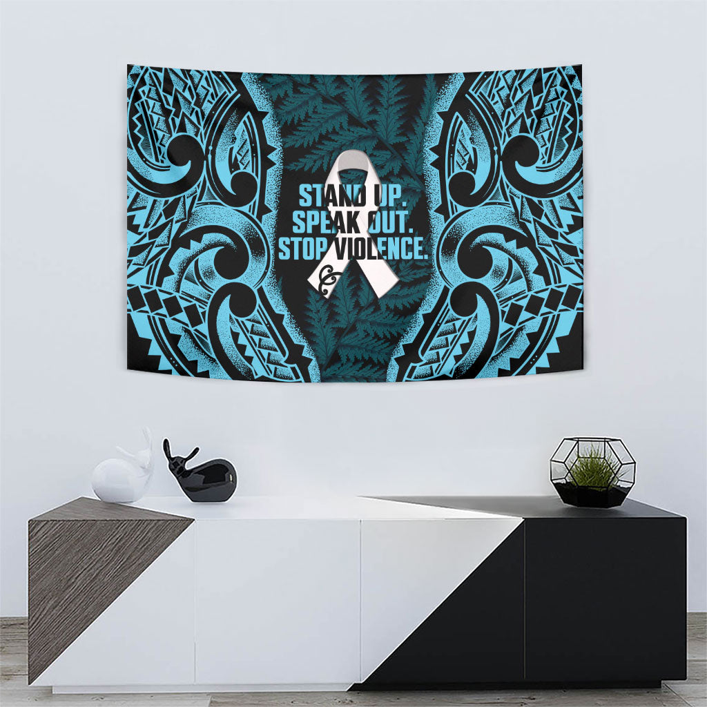 White Ribbon Day New Zealand Tapestry Respect Women Maori Pattern Blue