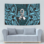 White Ribbon Day New Zealand Tapestry Respect Women Maori Pattern Blue