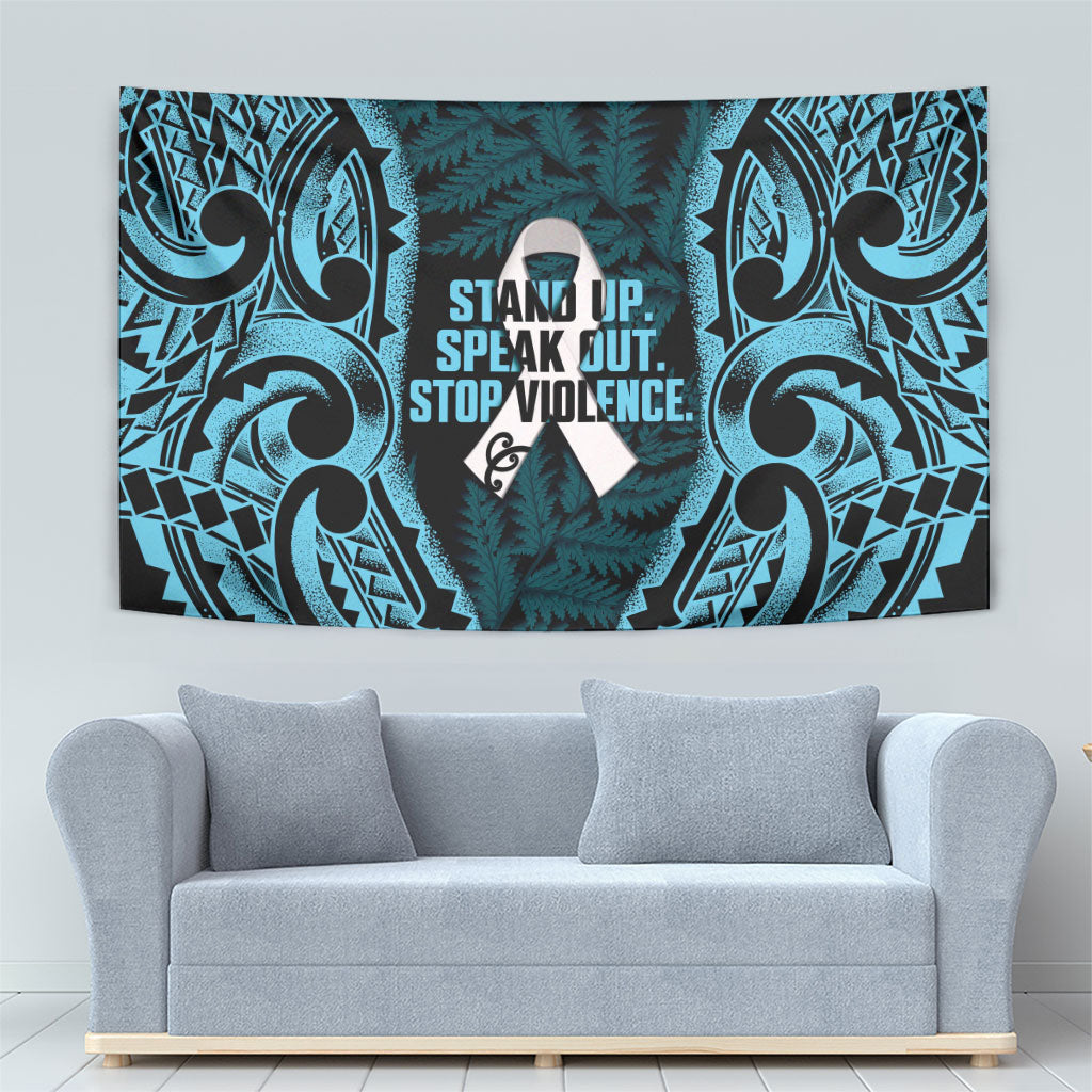 White Ribbon Day New Zealand Tapestry Respect Women Maori Pattern Blue