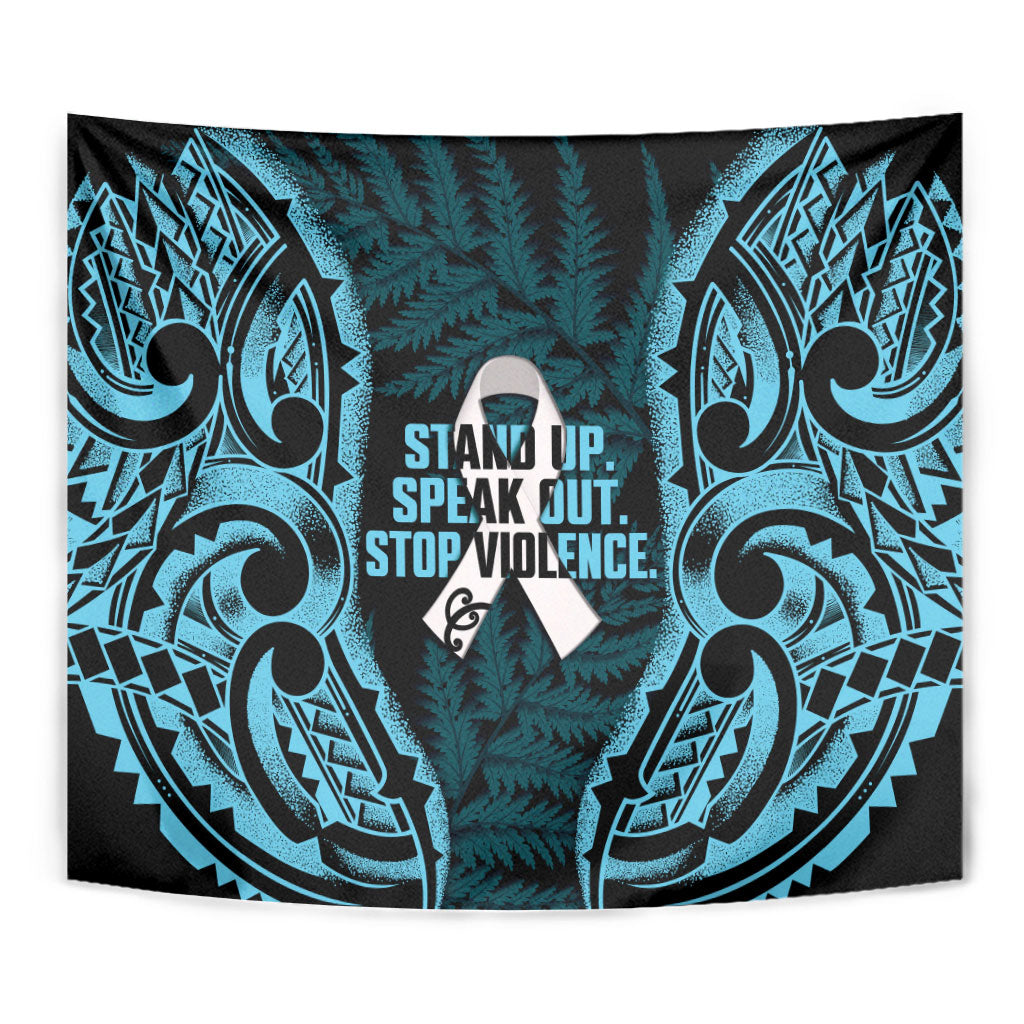 White Ribbon Day New Zealand Tapestry Respect Women Maori Pattern Blue