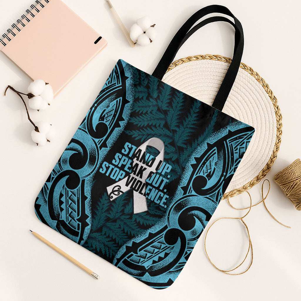 White Ribbon Day New Zealand Tote Bag Respect Women Maori Pattern Blue