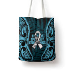 White Ribbon Day New Zealand Tote Bag Respect Women Maori Pattern Blue