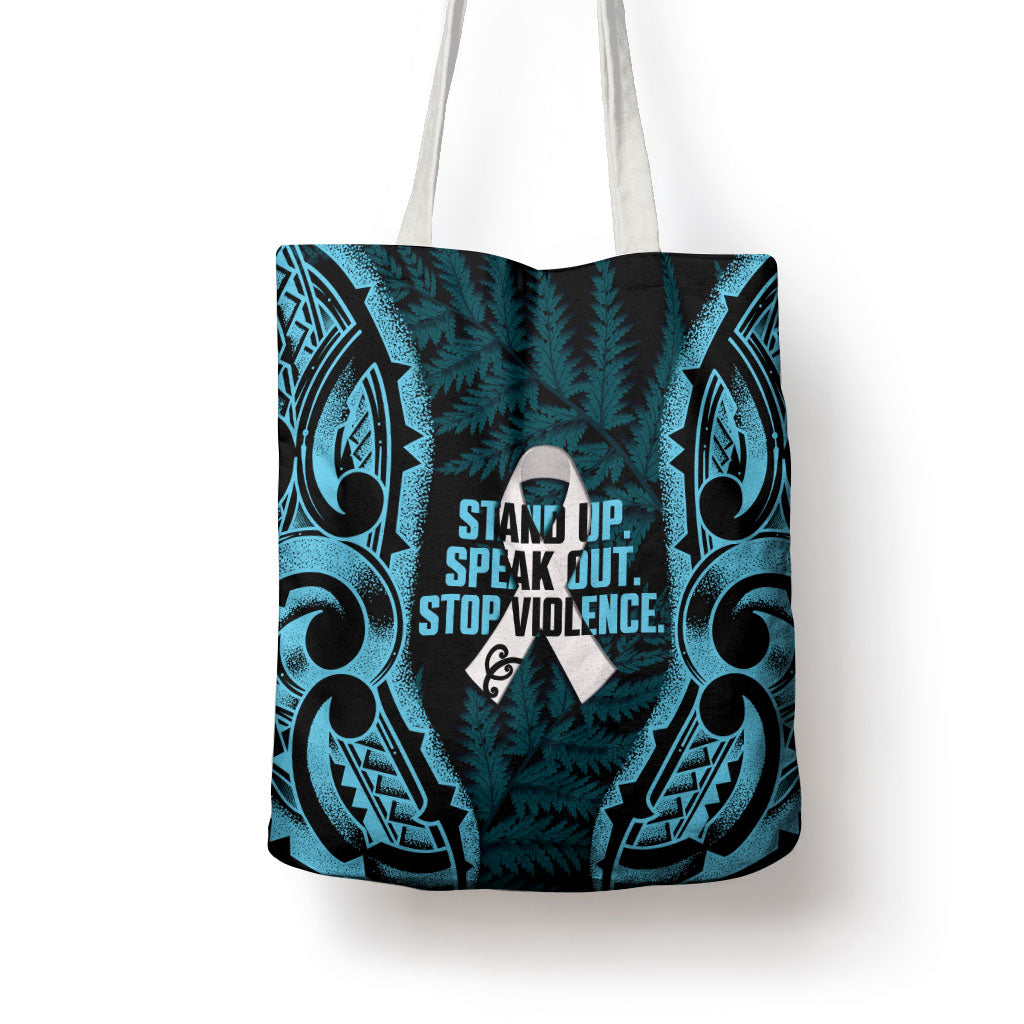 White Ribbon Day New Zealand Tote Bag Respect Women Maori Pattern Blue