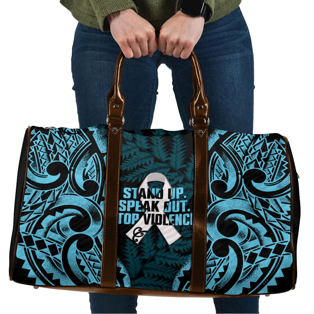 White Ribbon Day New Zealand Travel Bag Respect Women Maori Pattern Blue
