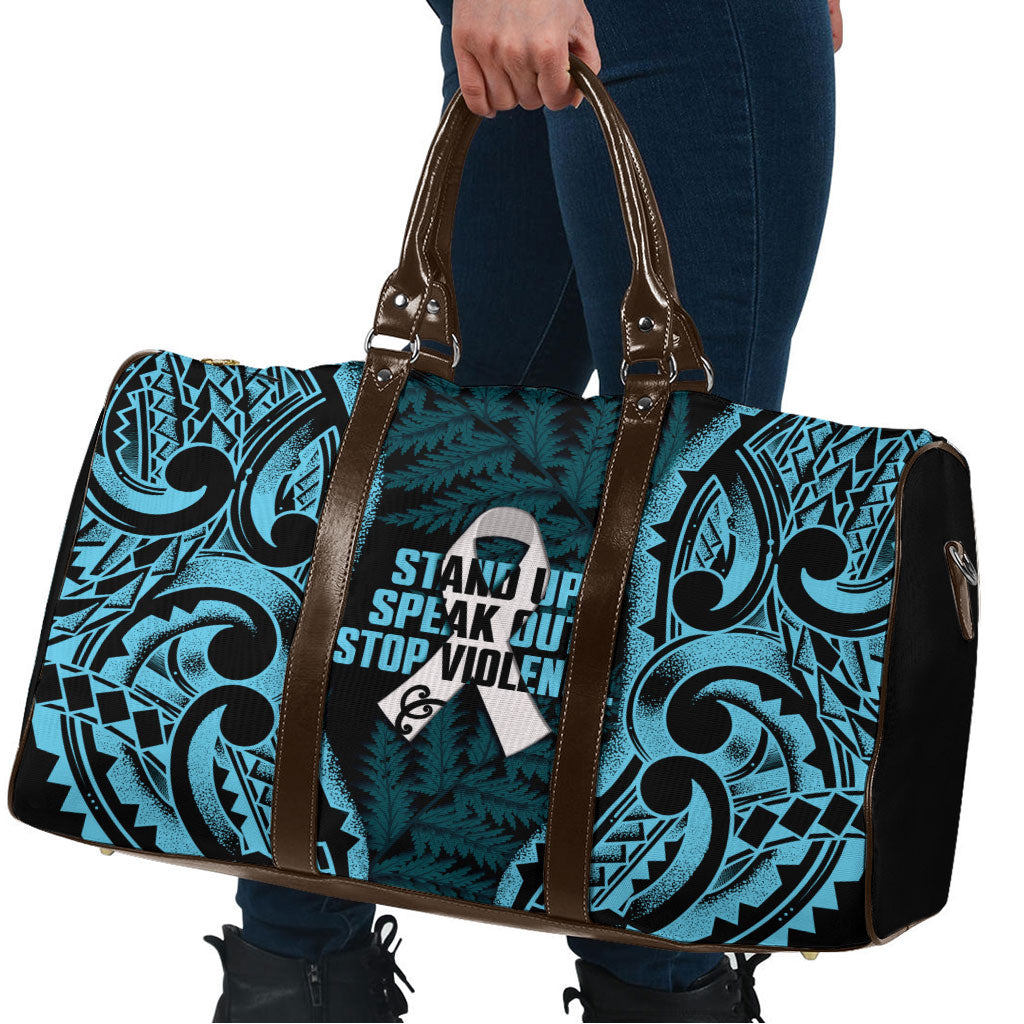 White Ribbon Day New Zealand Travel Bag Respect Women Maori Pattern Blue