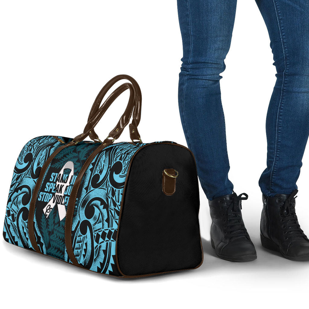 White Ribbon Day New Zealand Travel Bag Respect Women Maori Pattern Blue