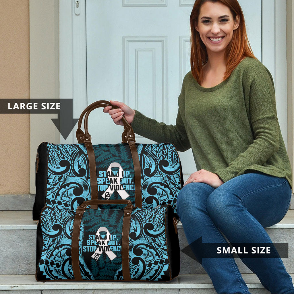 White Ribbon Day New Zealand Travel Bag Respect Women Maori Pattern Blue