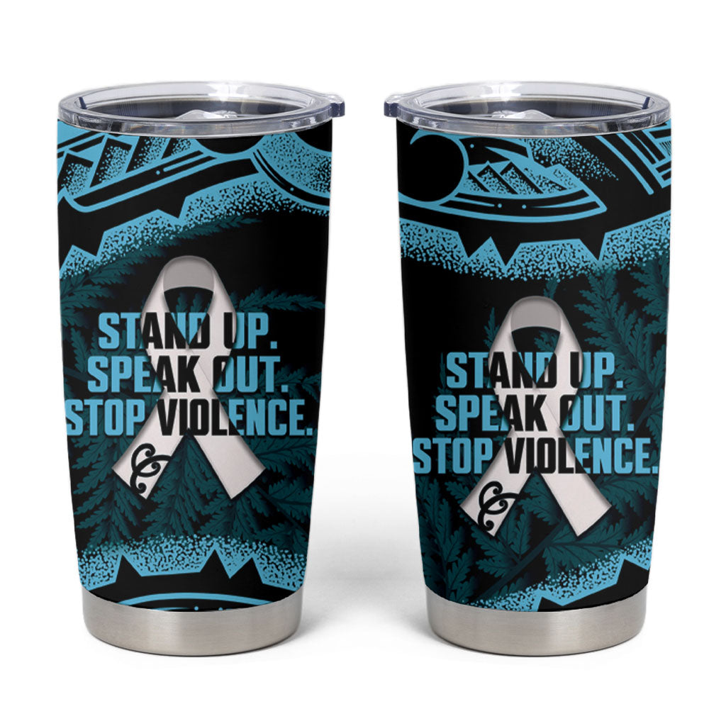 White Ribbon Day New Zealand Tumbler Cup Respect Women Maori Pattern Blue