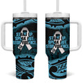 White Ribbon Day New Zealand Tumbler With Handle Respect Women Maori Pattern Blue