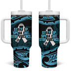 White Ribbon Day New Zealand Tumbler With Handle Respect Women Maori Pattern Blue
