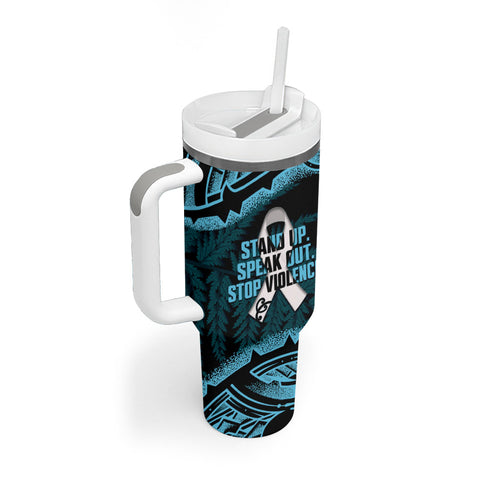 White Ribbon Day New Zealand Tumbler With Handle Respect Women Maori Pattern Blue