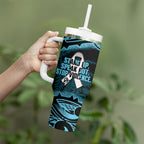 White Ribbon Day New Zealand Tumbler With Handle Respect Women Maori Pattern Blue