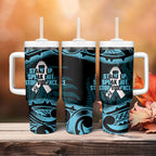 White Ribbon Day New Zealand Tumbler With Handle Respect Women Maori Pattern Blue