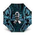 White Ribbon Day New Zealand Umbrella Respect Women Maori Pattern Blue