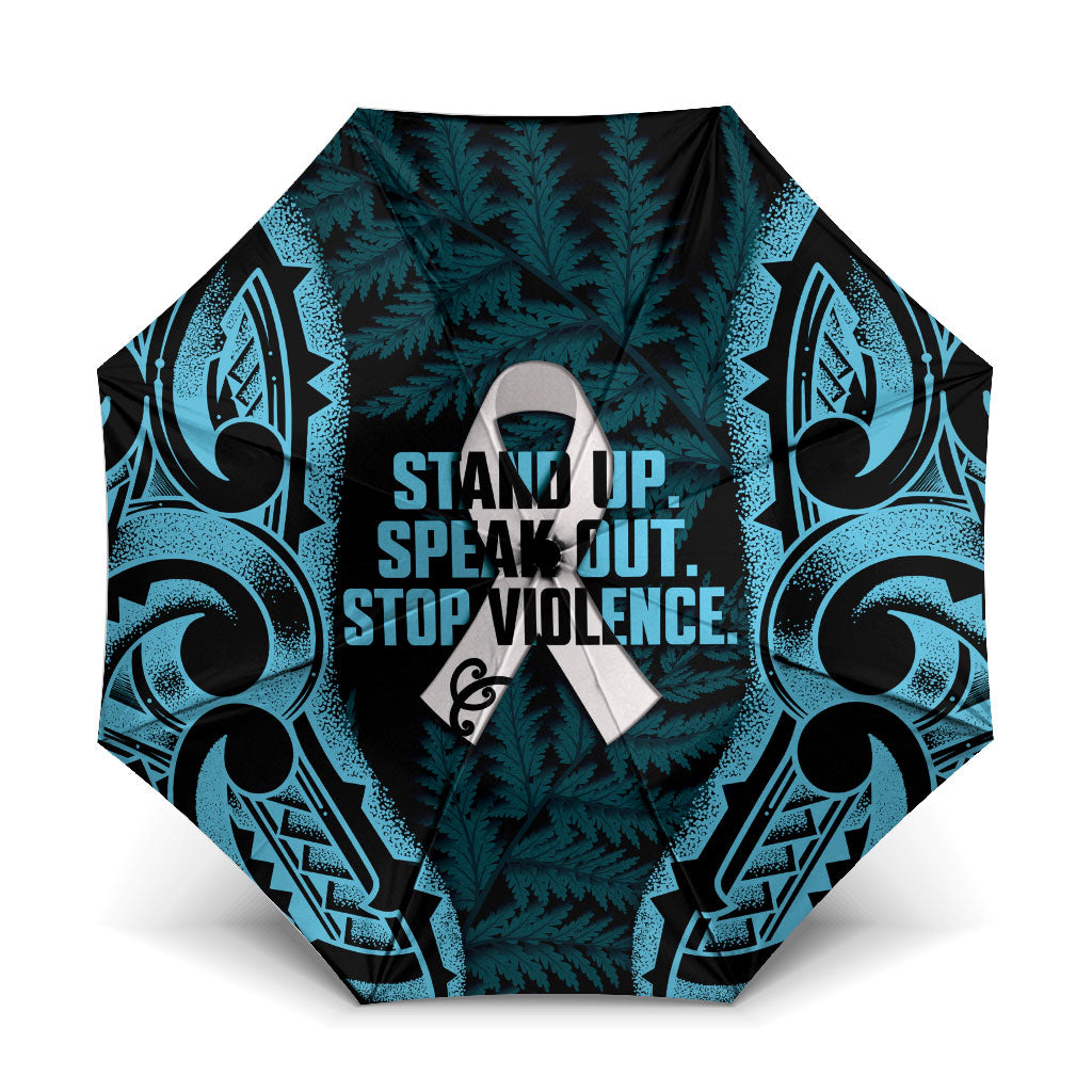 White Ribbon Day New Zealand Umbrella Respect Women Maori Pattern Blue