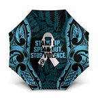White Ribbon Day New Zealand Umbrella Respect Women Maori Pattern Blue