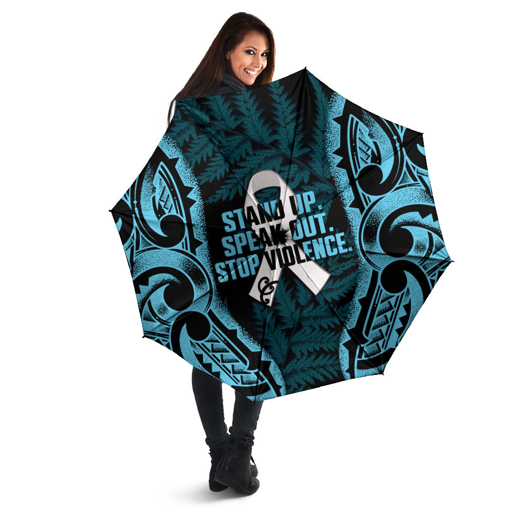 White Ribbon Day New Zealand Umbrella Respect Women Maori Pattern Blue