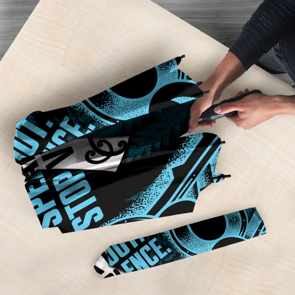 White Ribbon Day New Zealand Umbrella Respect Women Maori Pattern Blue