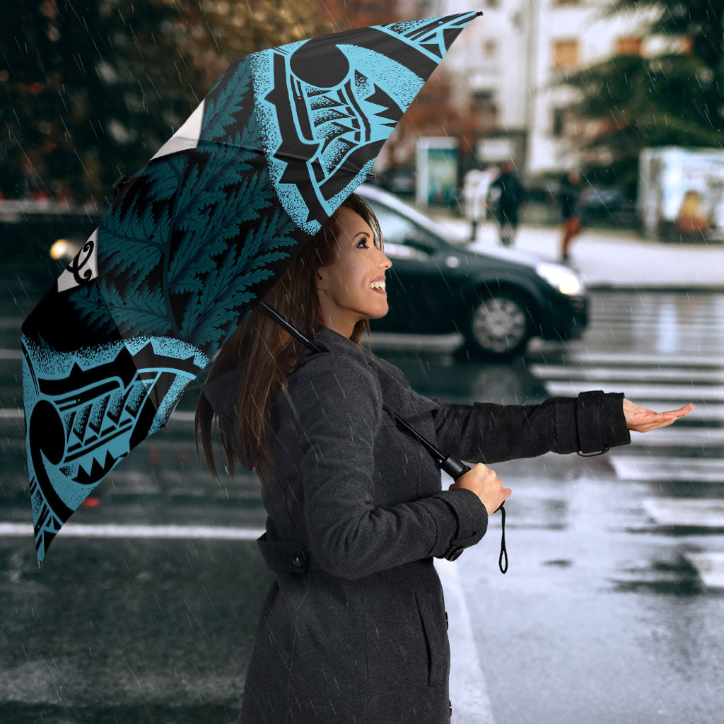 White Ribbon Day New Zealand Umbrella Respect Women Maori Pattern Blue