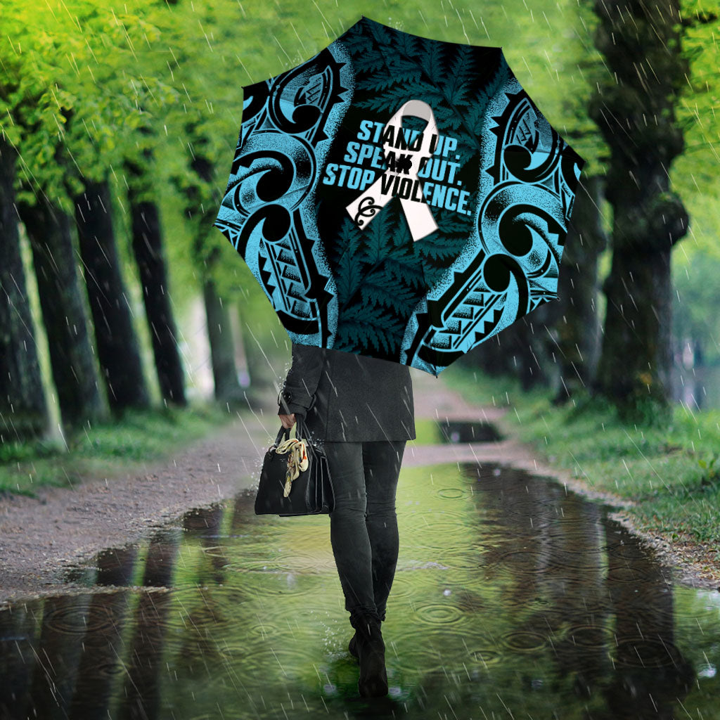 White Ribbon Day New Zealand Umbrella Respect Women Maori Pattern Blue