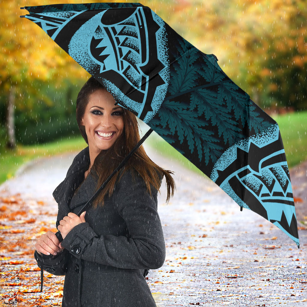 White Ribbon Day New Zealand Umbrella Respect Women Maori Pattern Blue