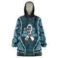White Ribbon Day New Zealand Wearable Blanket Hoodie Respect Women Maori Pattern Blue
