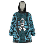 White Ribbon Day New Zealand Wearable Blanket Hoodie Respect Women Maori Pattern Blue