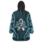 White Ribbon Day New Zealand Wearable Blanket Hoodie Respect Women Maori Pattern Blue