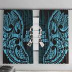 White Ribbon Day New Zealand Window Curtain Respect Women Maori Pattern Blue