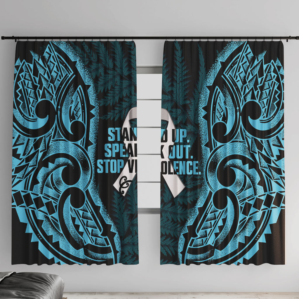 White Ribbon Day New Zealand Window Curtain Respect Women Maori Pattern Blue