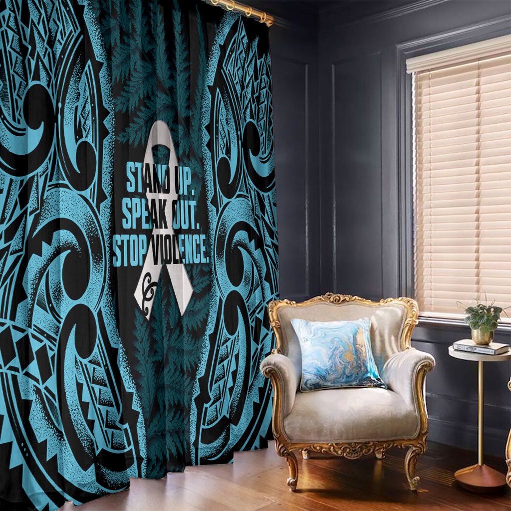 White Ribbon Day New Zealand Window Curtain Respect Women Maori Pattern Blue