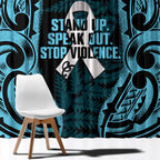 White Ribbon Day New Zealand Window Curtain Respect Women Maori Pattern Blue