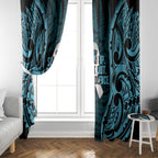 White Ribbon Day New Zealand Window Curtain Respect Women Maori Pattern Blue