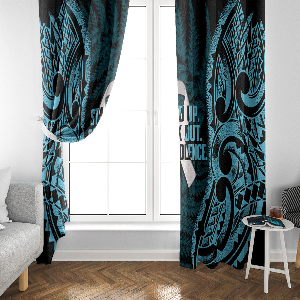 White Ribbon Day New Zealand Window Curtain Respect Women Maori Pattern Blue