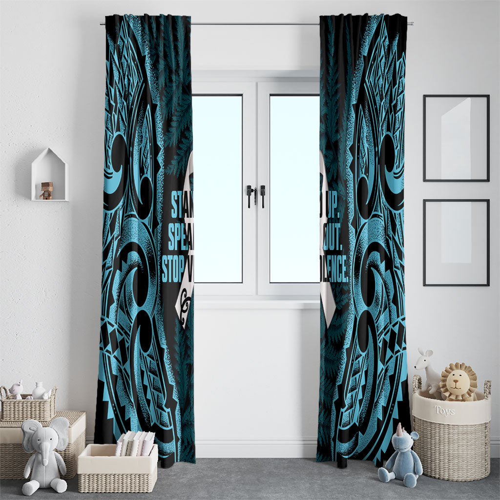 White Ribbon Day New Zealand Window Curtain Respect Women Maori Pattern Blue