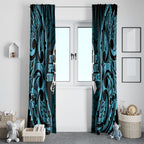 White Ribbon Day New Zealand Window Curtain Respect Women Maori Pattern Blue