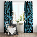 White Ribbon Day New Zealand Window Curtain Respect Women Maori Pattern Blue