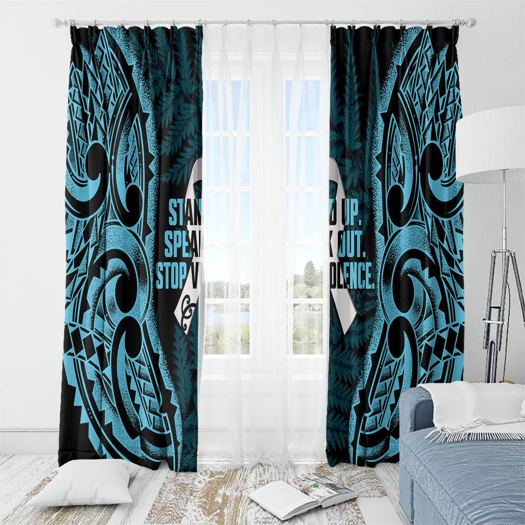 White Ribbon Day New Zealand Window Curtain Respect Women Maori Pattern Blue