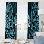 White Ribbon Day New Zealand Window Curtain Respect Women Maori Pattern Blue