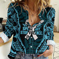 White Ribbon Day New Zealand Women Casual Shirt Respect Women Maori Pattern Blue